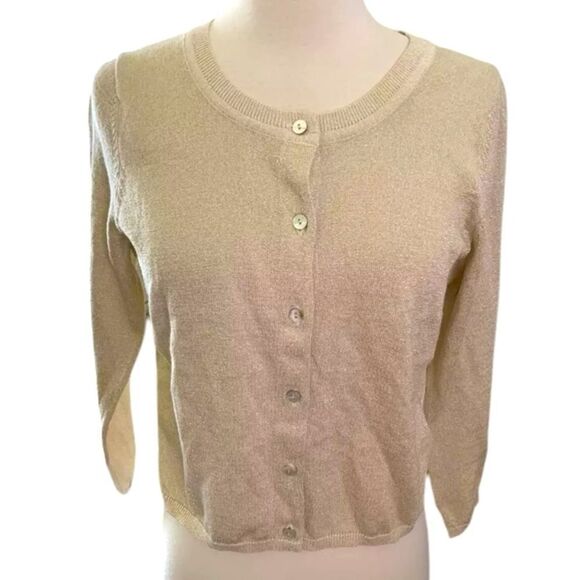 Anthropologie metallic, gold, and lace Cream Cardigan Sweater size small - Picture 1 of 8